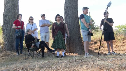 Momento del rodaje del spot promocional de la edición número 30 del Festival de Cine de Fuentes | Aragón TV