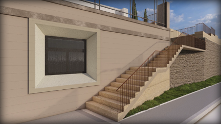 Recreación de cómo quedará la nueva escalera de acceso. / Ayuntamiento de Huesca