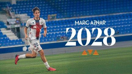 Marc Aznar renueva con la SD Huesca hasta 2028.