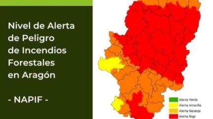 Estas son las 14 zonas en alerta roja por riesgo de incendios forestales en Aragón. / Gobierno de Aragón