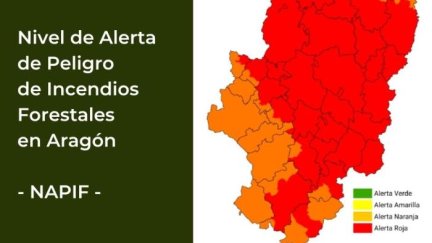 A lo largo de la jornada podrían originarse incendios de alta intensidad en casi todo el territorio / Gobierno de Aragón
