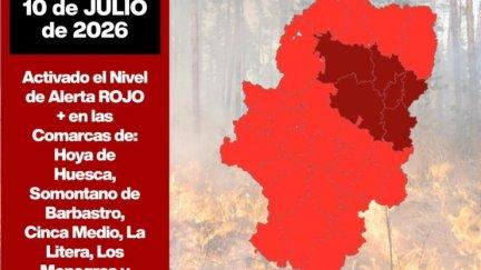 Así está el mapa de riesgo de incendios este viernes en Aragón.