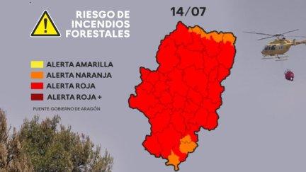 El aviso rojo por peligro de incendios forestales alcanza a prácticamente todo Aragón