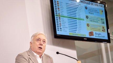Octavio López, consejero de Vivienda, Fomento, Logística y Cohesión del Gobierno de Aragón durante la rueda de prensa.