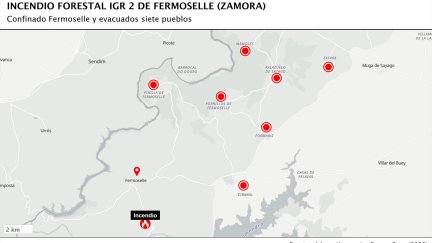 Evacuados siete pueblos y confinado Fermoselle (Zamora) ante el avance del incendio de gravedad 2