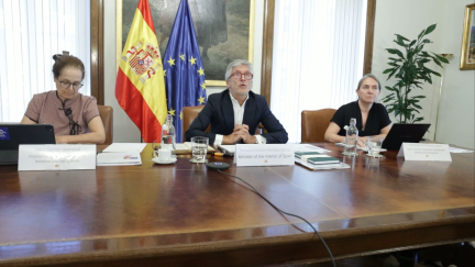 El ministro del Interior español, Grande-Marlaska, en su intervención en la reunión con sus homólogos europeos.