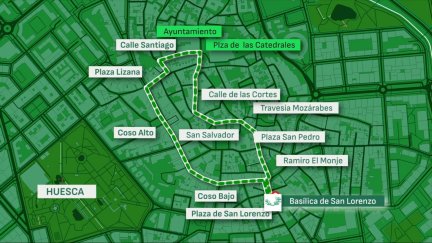 Este ha sido el recorrido de la procesión de este lunes de San Lorenzo en Huesca.