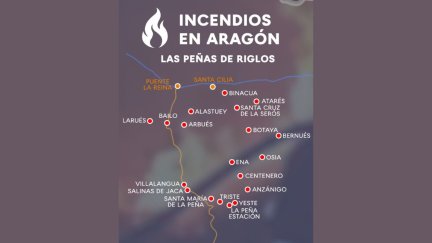 Poblaciones desalojadas por el incendio de Las Peñas de Riglos.