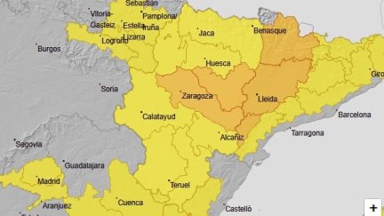 Mapa de avisos por temperaturas altas en Aragón 19 agosto de 2026