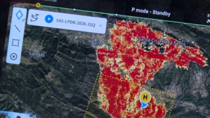 Mapa del incendio de las Peñas de Riglos con las zonas más dañadas, en rojo.
