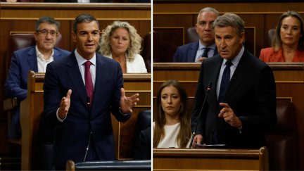 El presidente del Gobierno, Pedro Sánchez, y líder del Partido Popular, Alberto Núñez Feijóo en la primera sesión de control del Congreso del curso político, este miércoles