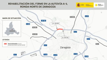 Tramo donde se rehabilitará el firme en la Ronda Norte en la A-2 por 4,3 millones.