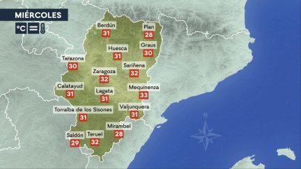 Temperaturas este miércoles en Aragón.