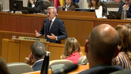 Intervención del presidente de Aragón, Jorge Azcón, en la intervención en el pleno de las Cortes de Aragón.