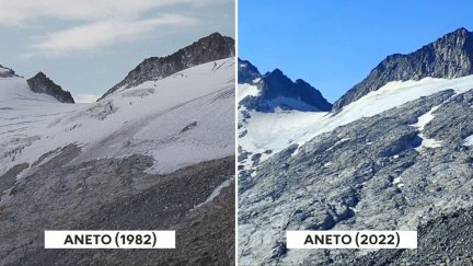 Situación del glaciar del Aneto con 40 años de diferencia