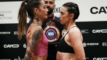 Cristina Navarro y Consuelo Portolani en el pesaje previo del campeonato