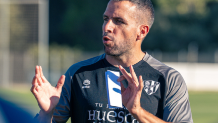 Raúl Jardiel, en un entrenamiento de la SD Huesca