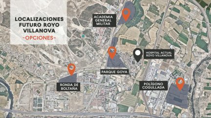 Las cuatro posibles ubicaciones del nuevo hospital se encuentran en el entorno del antiguo, en la margen izquierda del Ebro