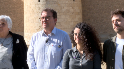 Jesús García Usón y Marina Rodríguez, en el centro, durante la presentación de la candidatura.