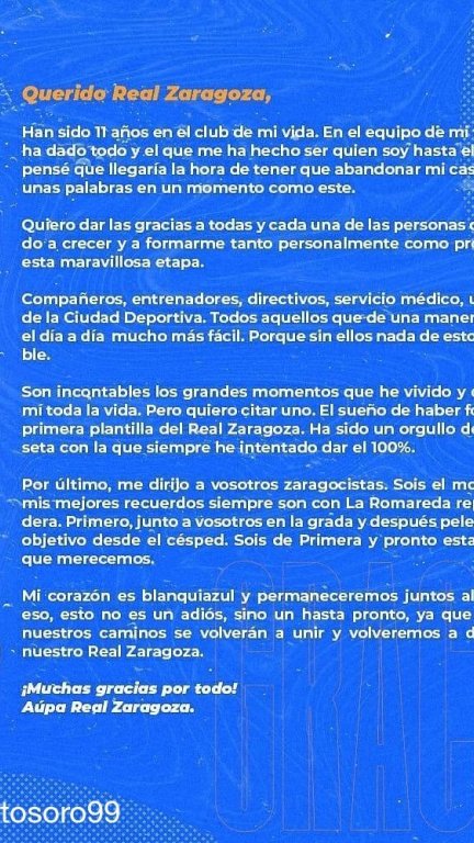 Carta de despedida de Alberto Soro en instagram