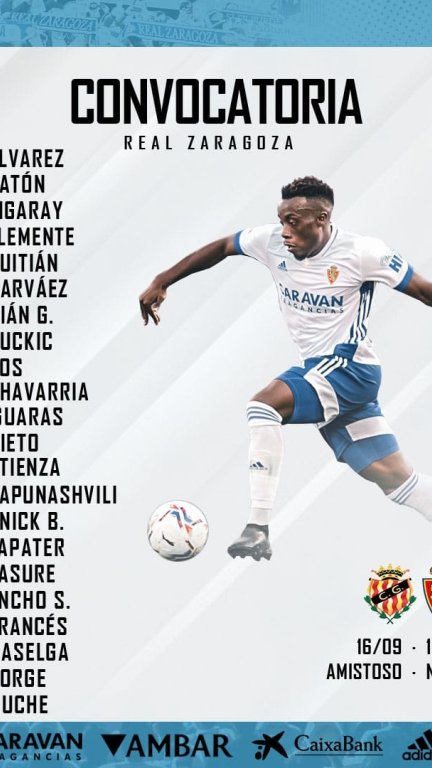 Convocatoria del Real Zaragoza para el amistoso ante el Nástic.