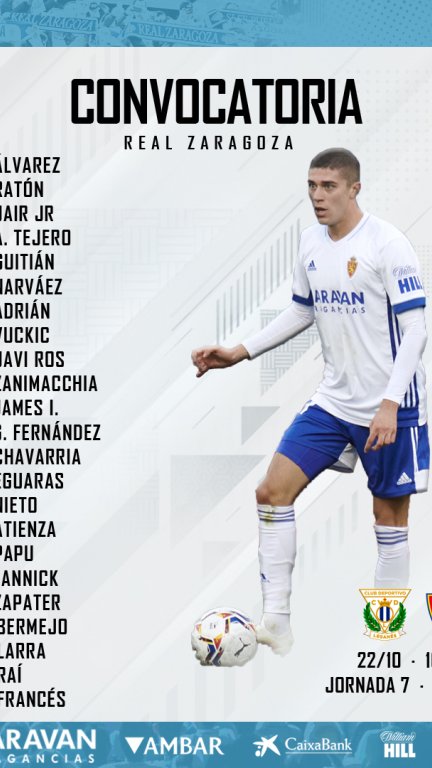 Convocatoria del Real Zaragoza para el encuentro frente al Leganés