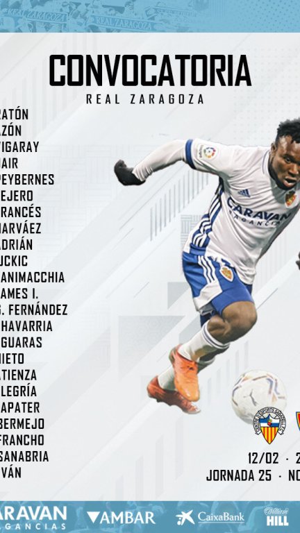 Convocatoria del Real Zaragoza para el encuentro frente al Sabadell