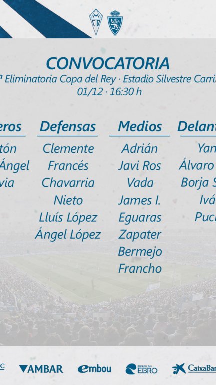 Convocatoria del Real Zaragoza para el choque de Copa ante el Mensajero. Foto: Real Zaragoza