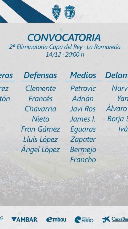 Esta es la convocatoria para el duelo ante el Burgos de este martes.