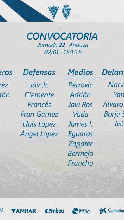 Lista de convocados del Real Zaragoza para el duelo ante el Mirandés.