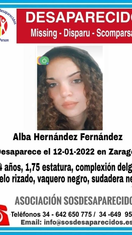 La menor desaparecida el miércoles, 12 de diciembre, en Zaragoza. Imagen: SOS Desaparecidos