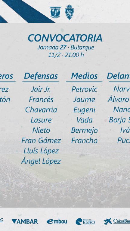 Convocatoria para el duelo ante el Leganés.
