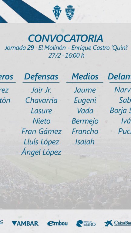 Convocatoria para enfrentarse al Sporting.
