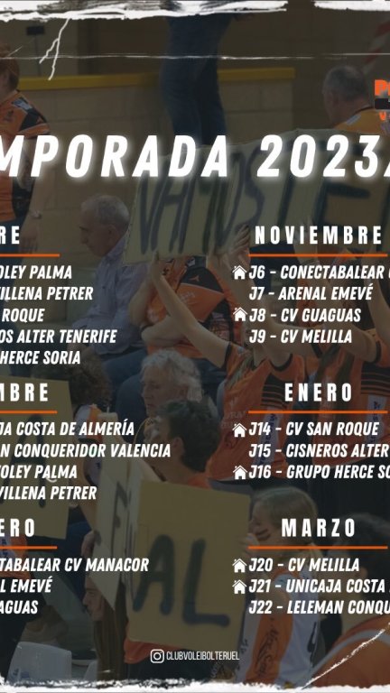 Calendario de la temporada del Pamesa Teruel Voleibol.