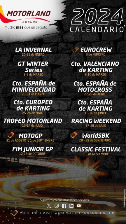 Calendario deportivo de Motorland Aragón para 2024.