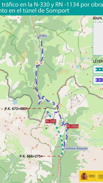 Ruta afectada en la N-330. / Mitma