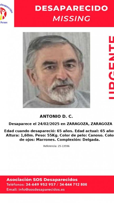 Imagen de uno de los dos desaparecidos que fue visto por última vez en Zaragoza el pasado lunes. / SOS Desaparecidos