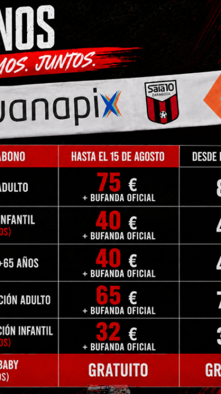 Tabla de precios de la campaña de abonados.
