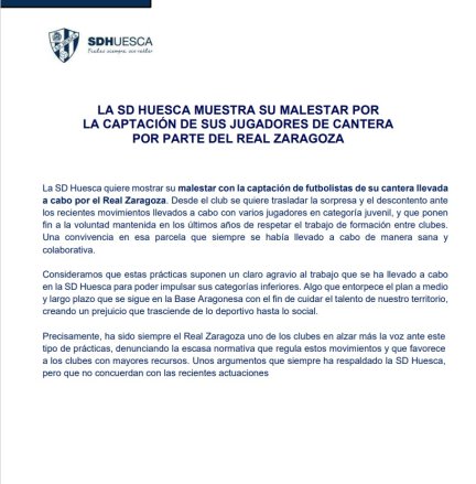 Comunicado SD Huesca