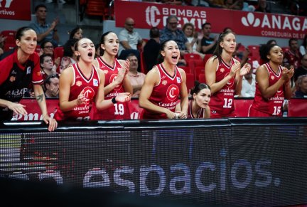 Las jugadoras del Casademont Zaragoza femenino celebran el triunfo.