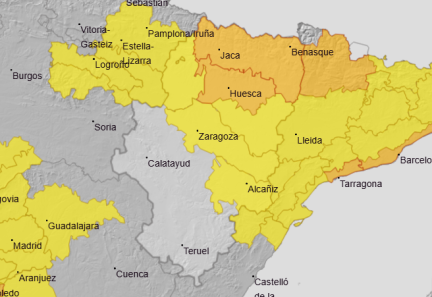 Aviso naranja por lluvias en el Pirineo y el centro de Huesca