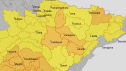 Mapa de avisos naranjas por calor activos para este miércoles en Aragón.