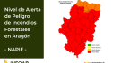 Casi todo Aragón está en nivel rojo por riesgo de incendios este sábado.