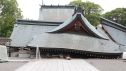 Salón principal del santuario Yatsushiro, derrumbado tras un terremoto en la ciudad de Yatsushiro, prefectura de Kumamoto, Japón.