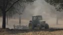 Maquinaria pesada realiza cortafuegos por el incendio de Niebla (Huelva).