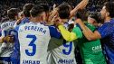Los jugadores del Real Zaragoza celebrando un tanto en el Ibercaja Estadio