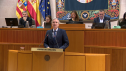Jorge Azcón durante su comparecencia en las Cortes de Aragón.