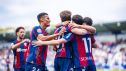 Los jugadores de la SD Huesca celebran uno de los goles ante el CE Europa