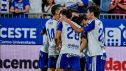Los jugadores del Real Zaragoza celebrando un gol en el último partido