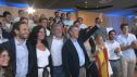 El presidente del PP, Alberto Núñez Feijoo, este martes por la tarde en un acto político en Huesca.